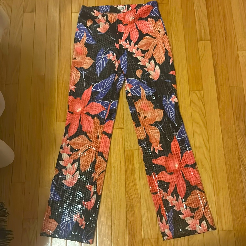 Cache Floral Straight Leg Pants - Black and Pink. In Great Condition!